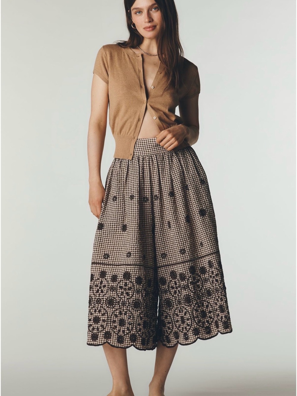 Anthropologie Maeve Skirty Embroidered Culotte Pants Small